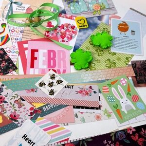 Spring Scrapbook Ephemera Seasonal Paper Sticker Easter Flower Valentine 70+lot